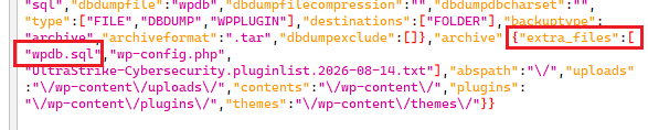 manifest.json 文件内容,wpdb_sql 指向 wp-config.php