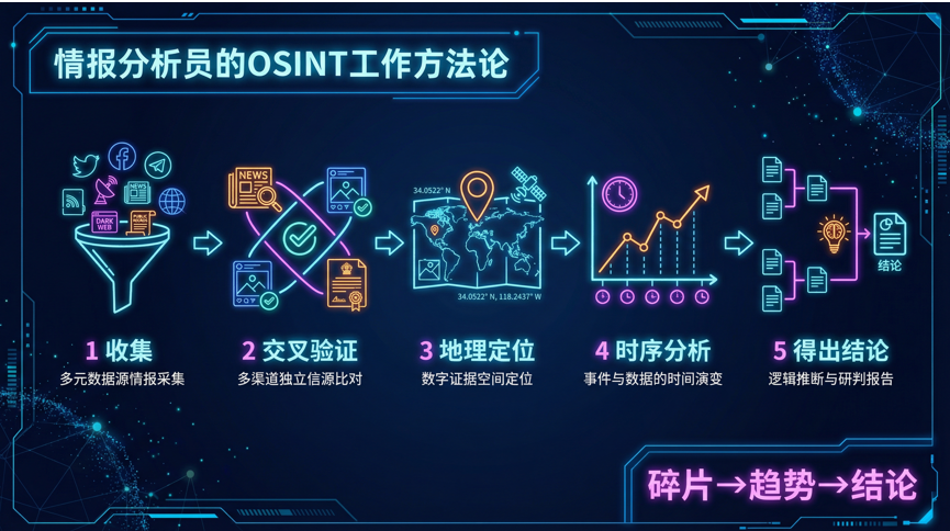 OSINT情报分析五步工作法:收集、验证、定位、时序分析、得出结论