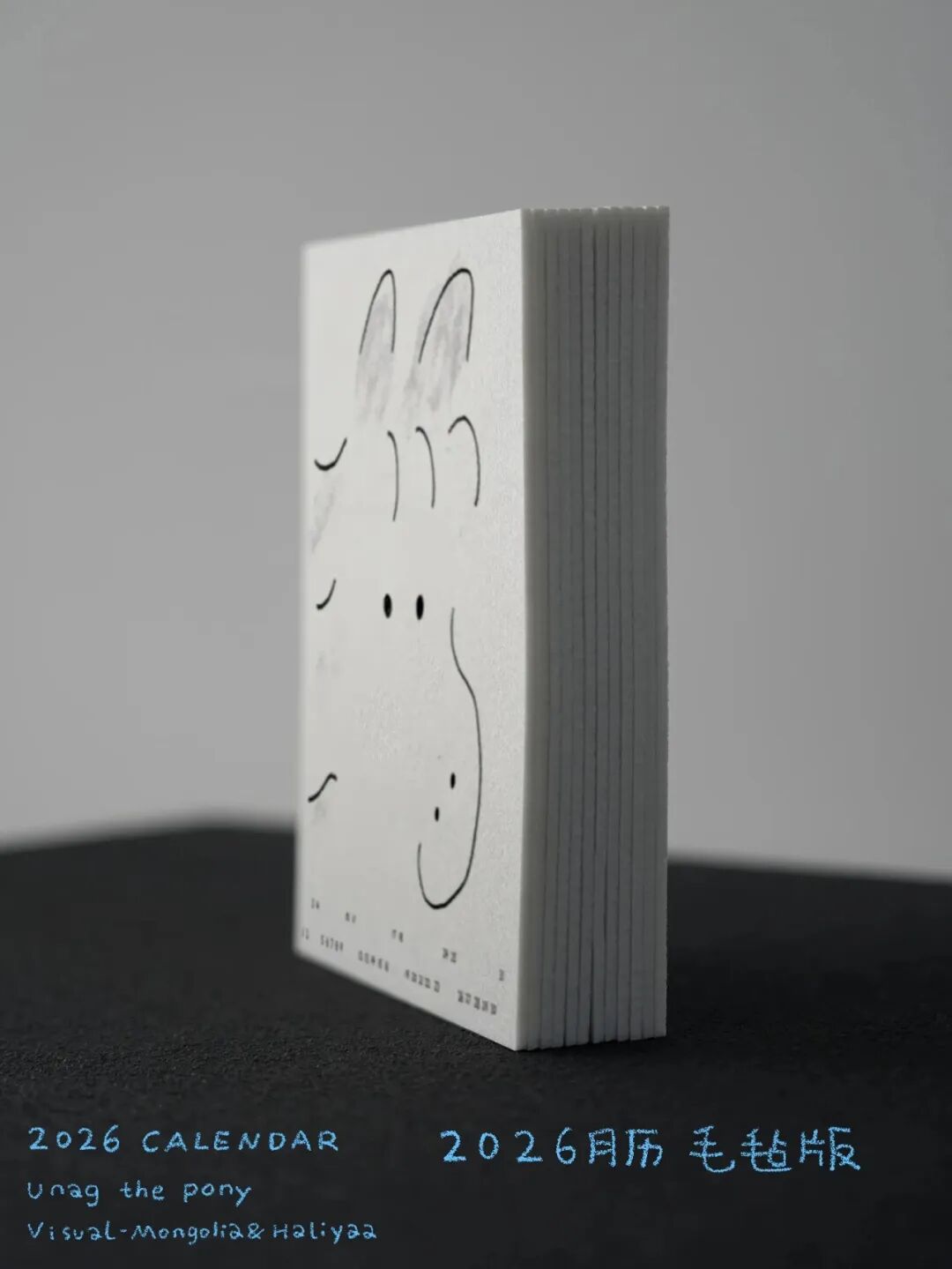 2026年日历册侧面：手绘小马图案，封面标注“Unag the pony Visual-Mongolia&Haliyaa”