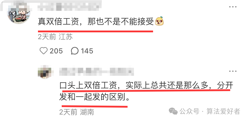 网友对“双倍加班工资”真实性的评论截图