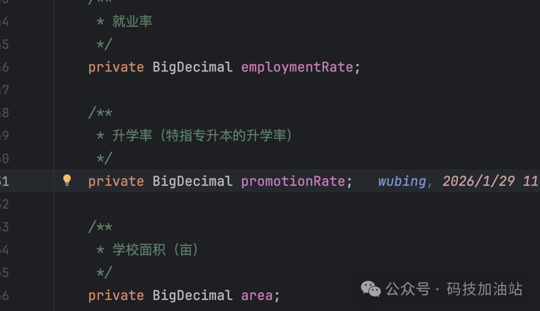 Java实体类中使用BigDecimal定义学校相关字段