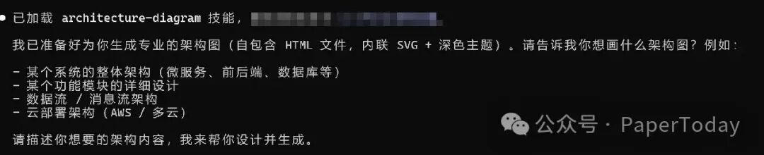 已加载 architecture-diagram 技能后的交互提示