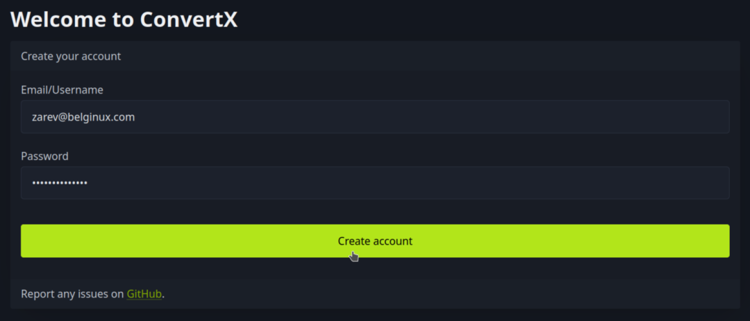 ConvertX账户创建页面
