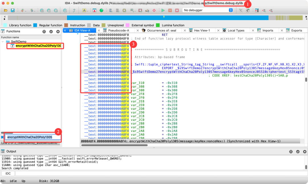 IDA中定位encryptWithChaCha20Poly1305函数