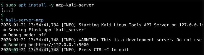 MCP服务器在Kali Linux上启动并监听