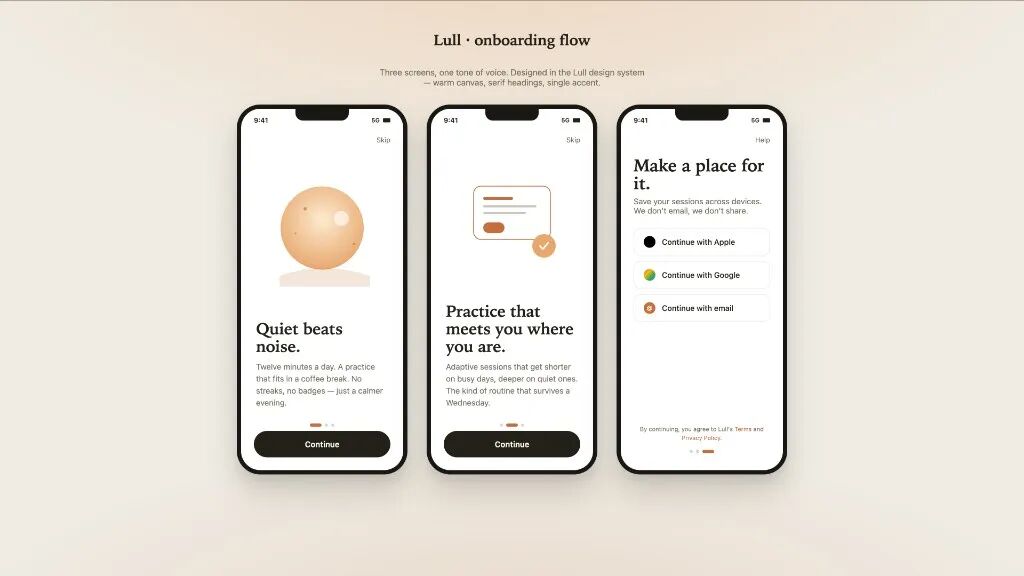 Lull 冥想应用引导流程界面