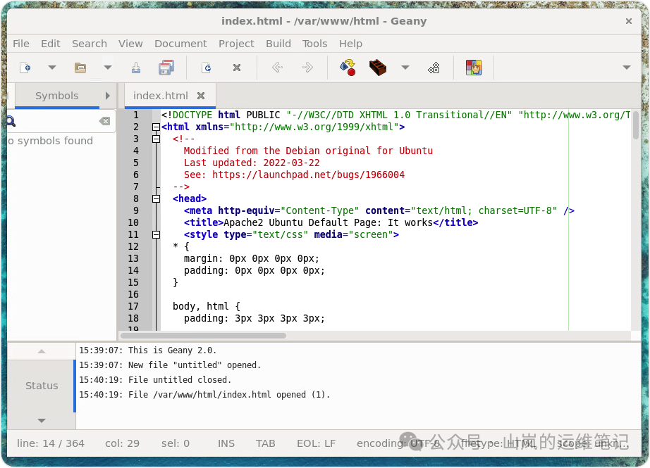 在 Geany 中编辑 index.html