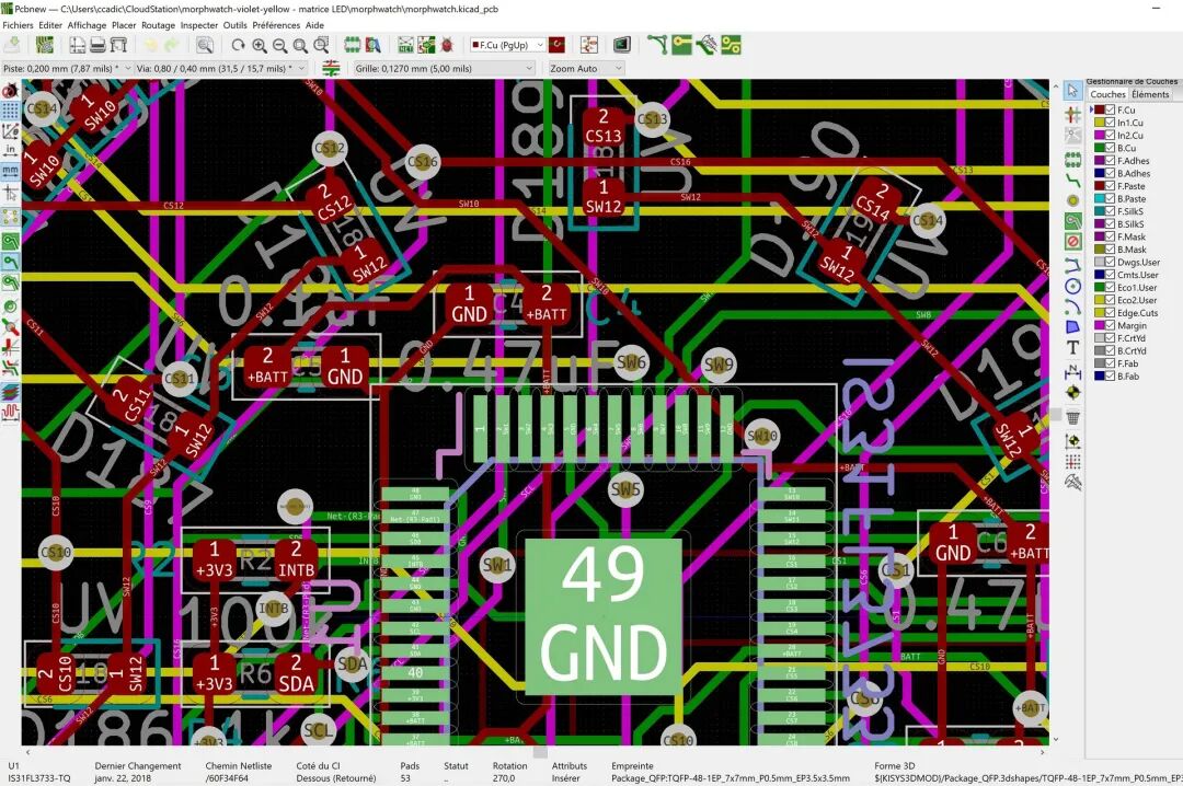 KiCad PCB走线布局截图