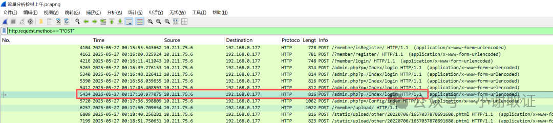过滤显示针对后台的POST登录请求