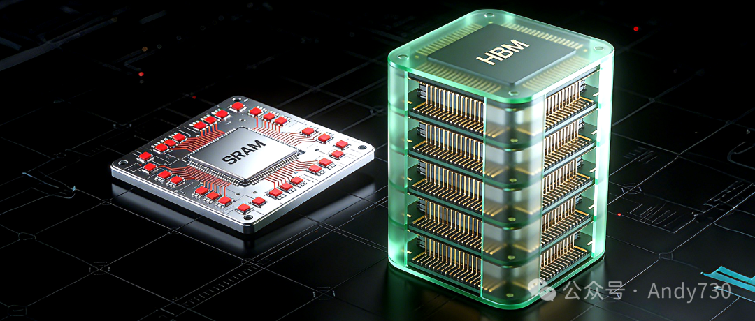 SRAM芯片与HBM堆栈对比图