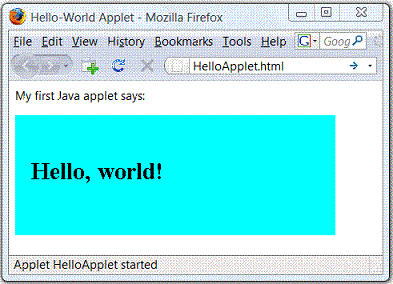一个简单的Hello World Applet在浏览器中运行