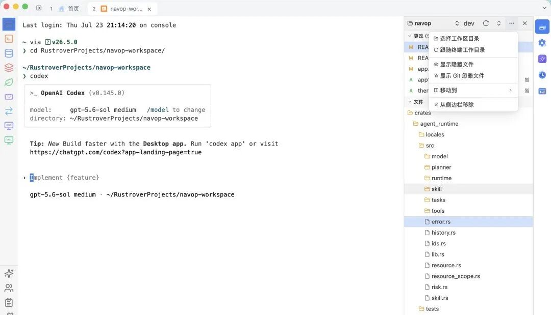 Navop 项目代码结构与 Codex 终端集成