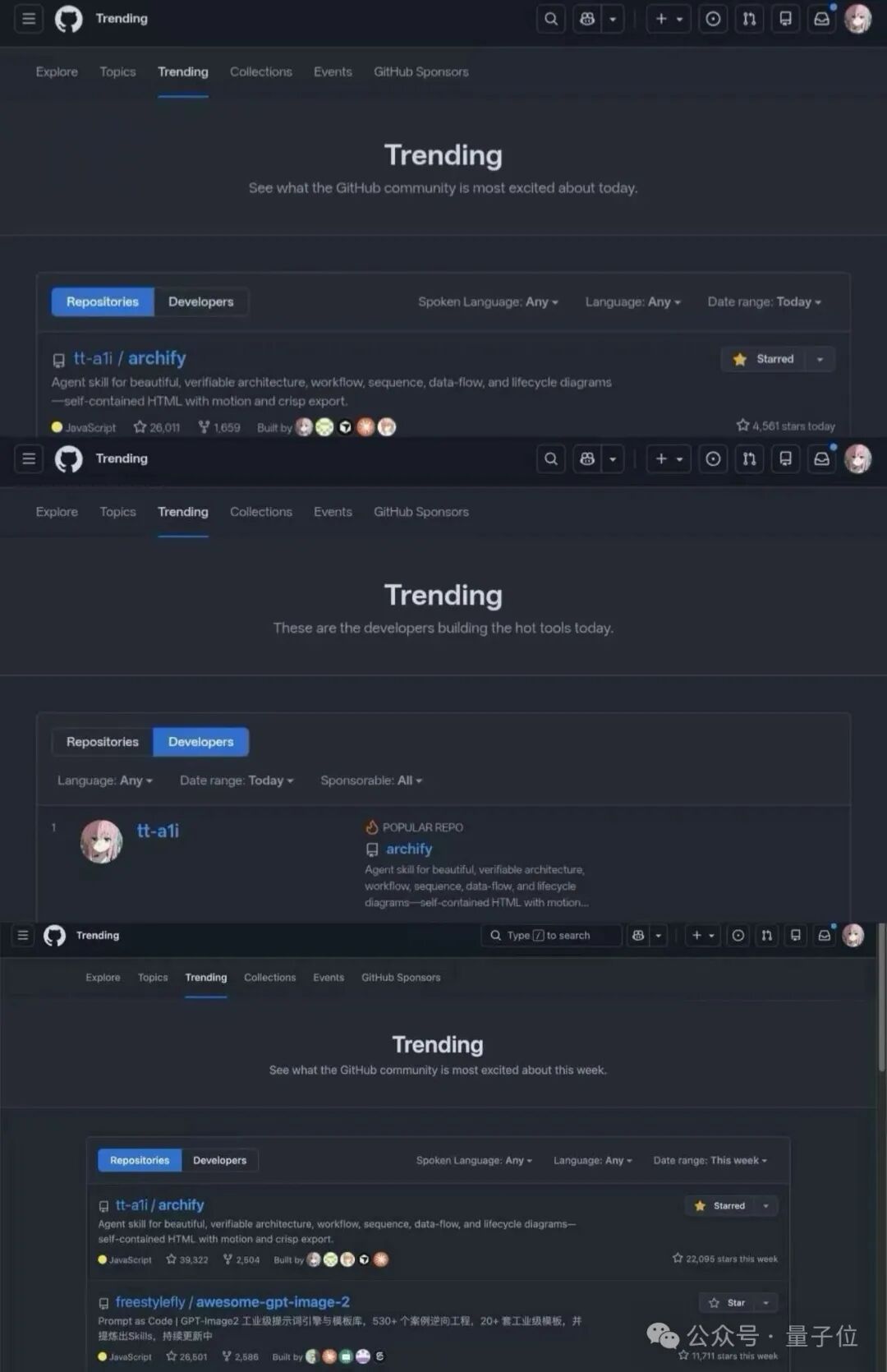 GitHub Trending 三榜第一截图