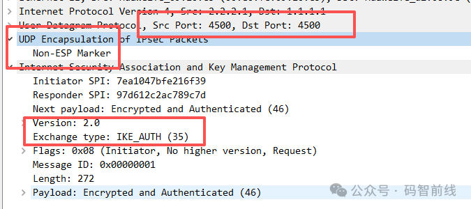 UDP 4500端口封装的IKE_AUTH报文
