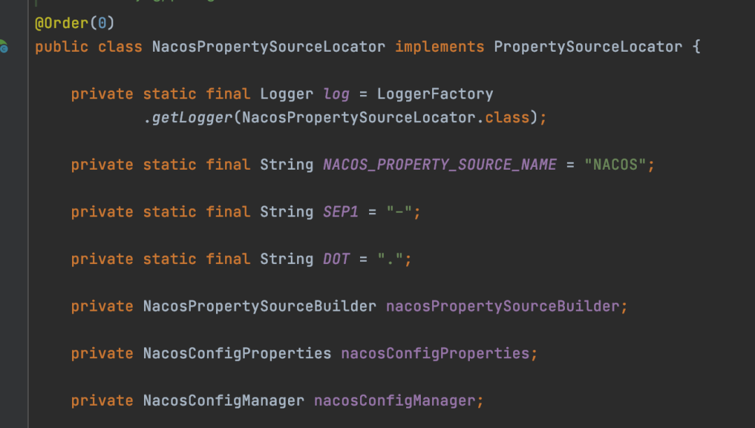 NacosPropertySourceLocator类定义