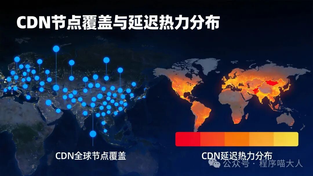 CDN全球节点覆盖与延迟热力分布图