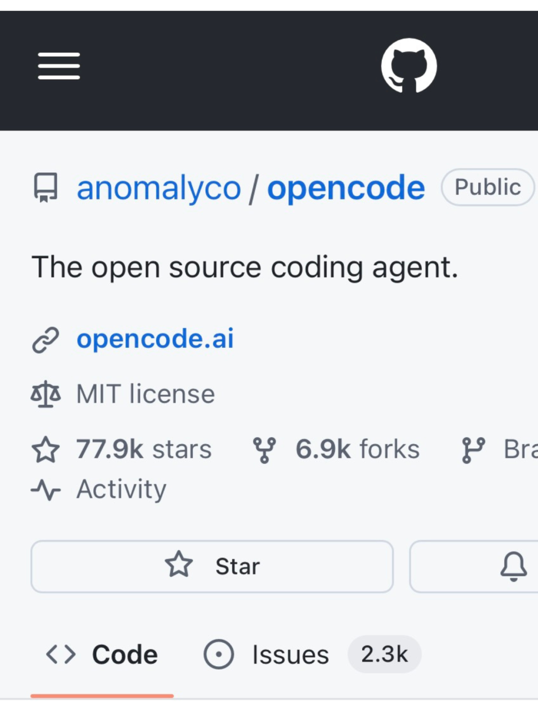 OpenCode GitHub仓库截图