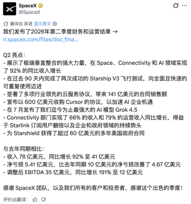 SpaceX Q2财报公告