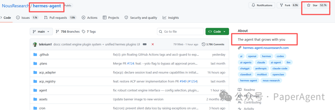 Hermes Agent GitHub仓库页面