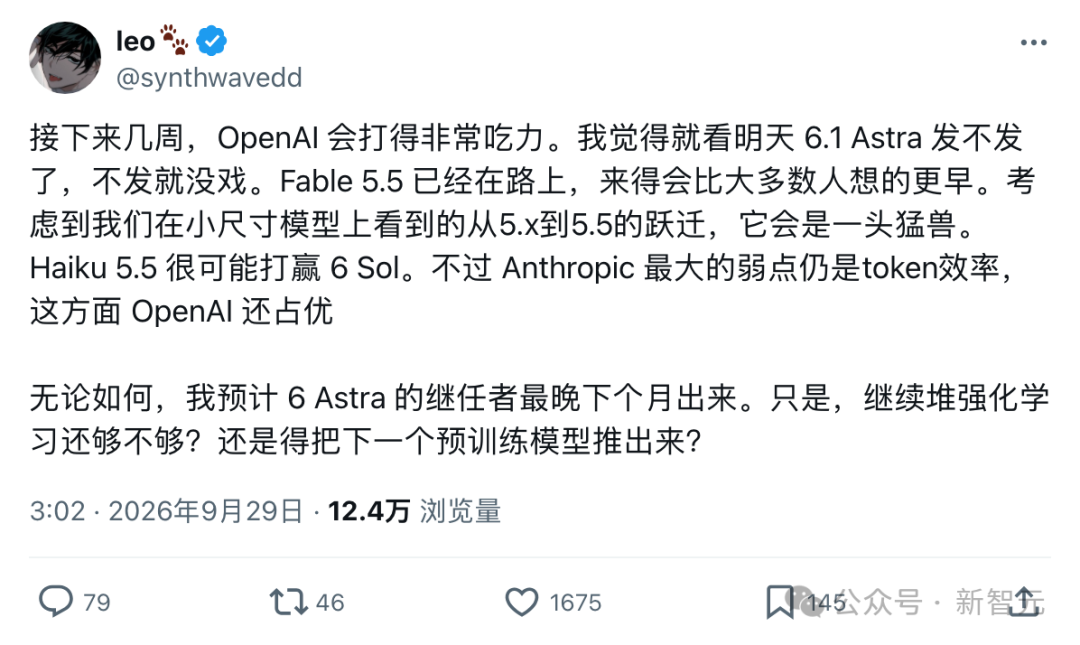 leo 关于 OpenAI 与 Anthropic 竞争态势推文截图