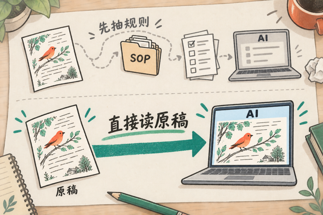 AI直接读取原始文稿对比流程示意