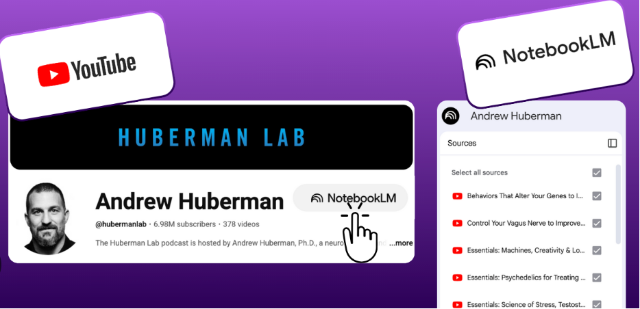 将Huberman Lab频道视频导入NotebookLM作为知识来源