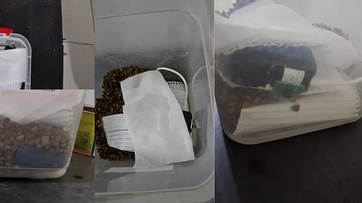 藏有监控设备的透明储物箱内部