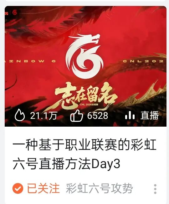 彩虹六号CNL总决赛直播封面