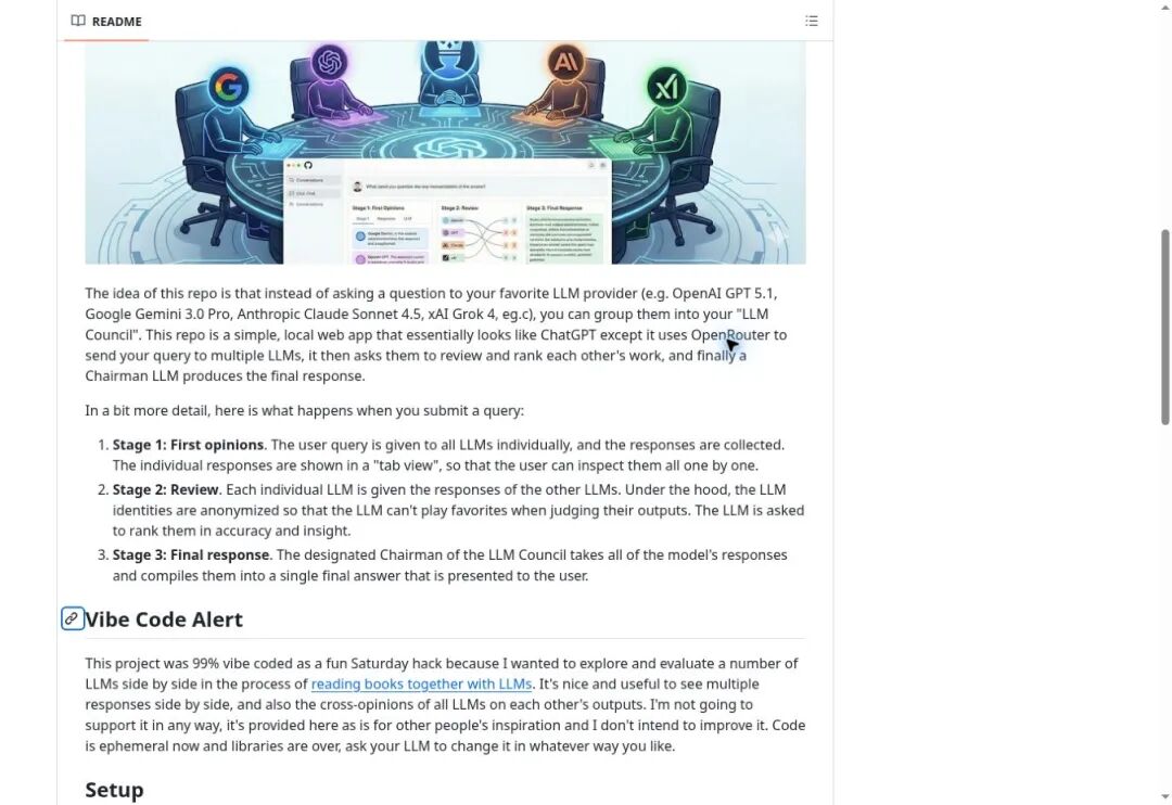 LLM Council GitHub README 三阶段评审流程说明