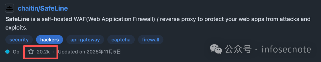 雷池SafeLine开源WAF GitHub项目主页