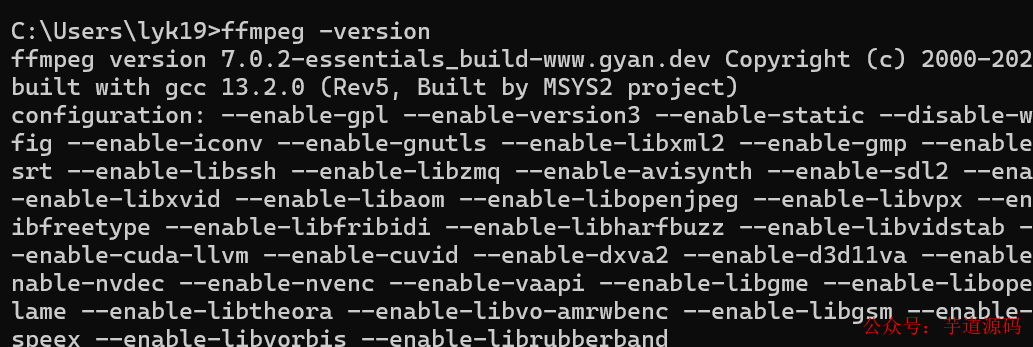 FFmpeg 版本验证命令行输出