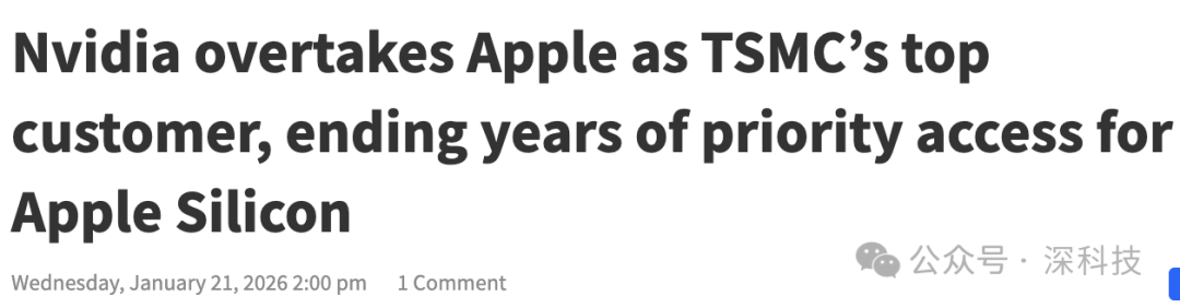 新闻报道截图：英伟达超越苹果成为台积电最大客户