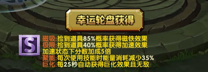 游戏内“幸运轮盘”获得的道具效果说明