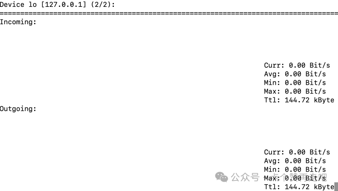 nload工具监控本地回环接口流量的终端输出截图
