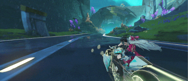 赛车在夜间山路隧道中高速行驶的动态画面