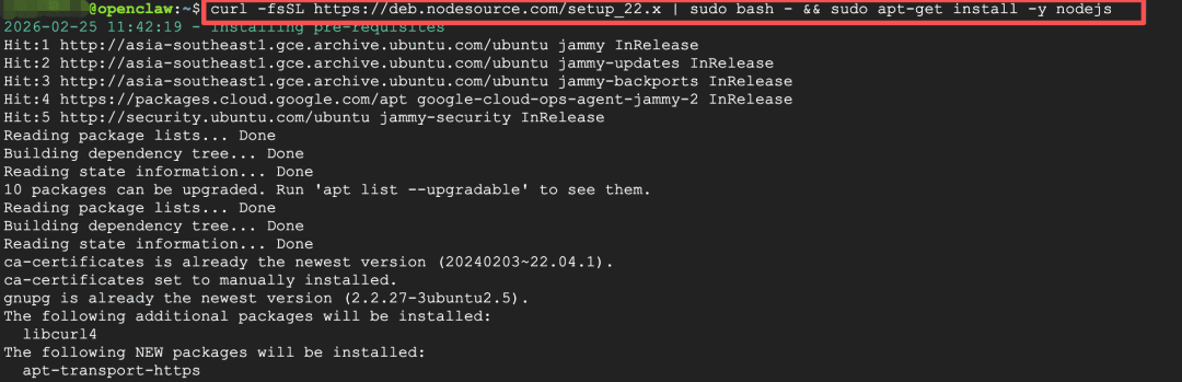 安装Node.js命令及输出