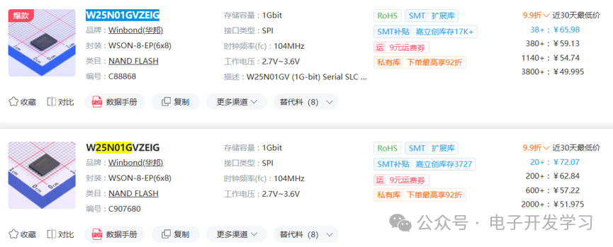 立创商城W25N01GVZEIG价格对比