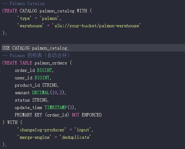 Paimon Catalog及表创建SQL