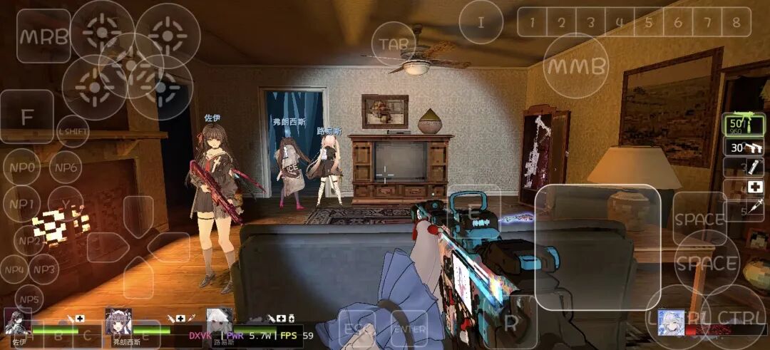 手机运行游戏《求生之路2》的满屏虚拟按键截图