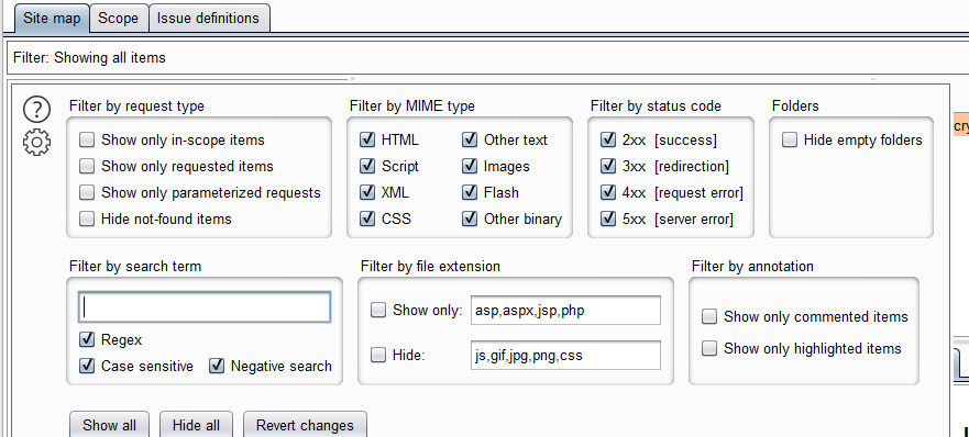 BurpSuite过滤设置界面