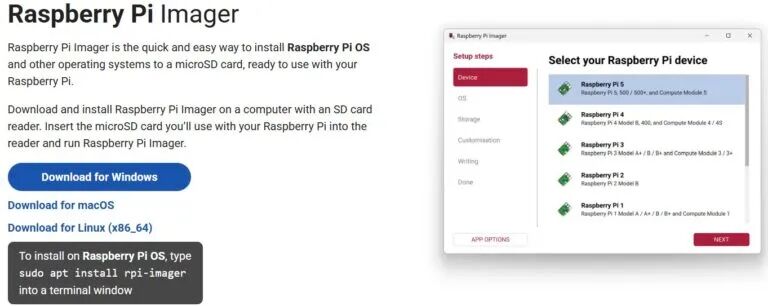 Raspberry Pi Imager 官网下载页面截图