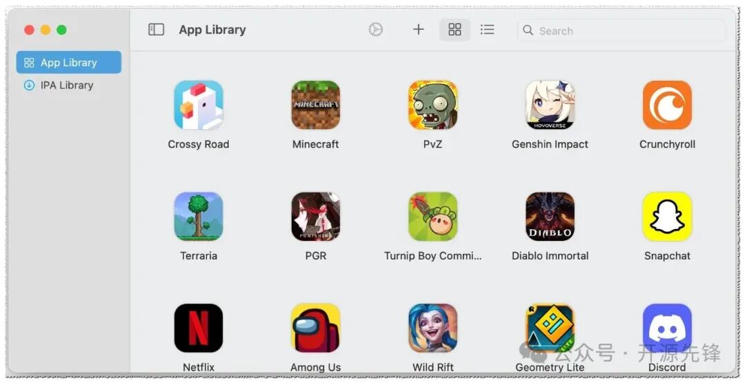 Mac上的PlayCover应用库界面，展示了多款游戏图标