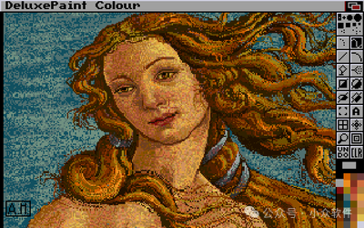 使用DeluxePaint V软件绘制的像素风格女性肖像，具有文艺复兴风格