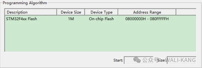 Keil中STM32F4xx Flash下载算法配置界面