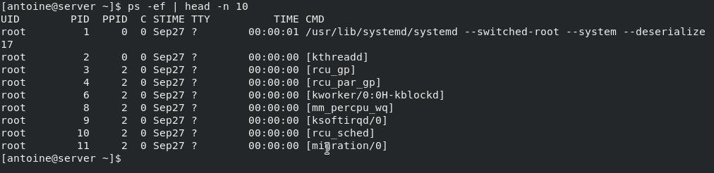 ps -ef命令输出截图