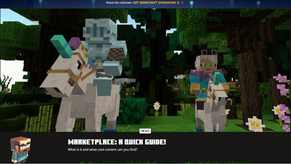 Minecraft Marketplace官方宣传图,展示市场内容分类和获取入口