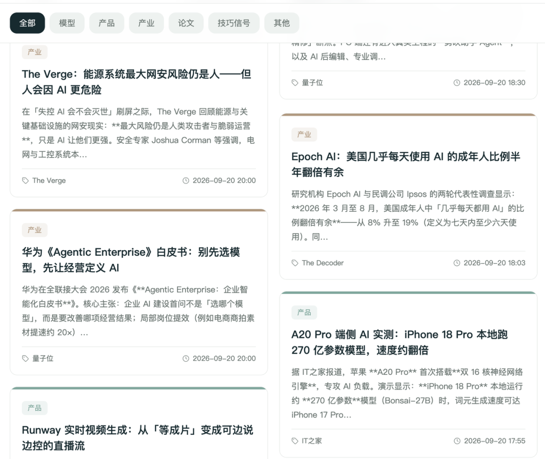 科技资讯双列卡片阅读页面