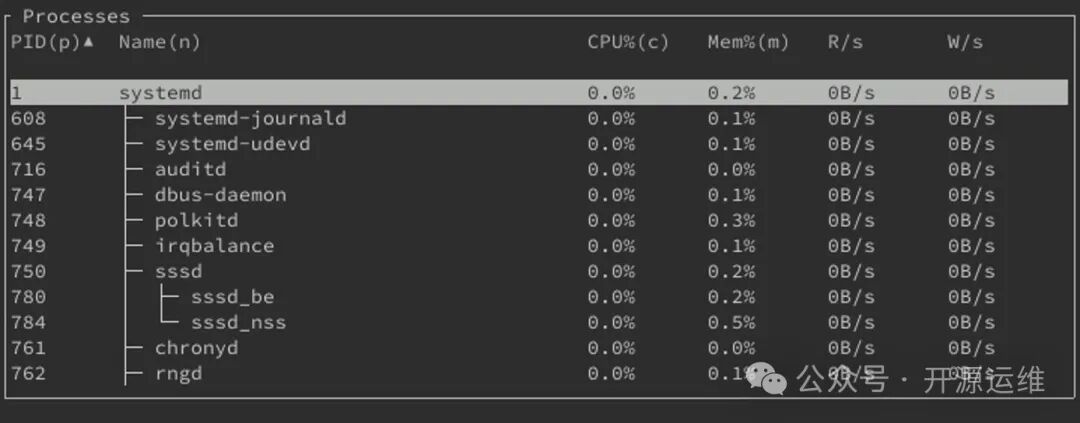 bottom 进程列表详情