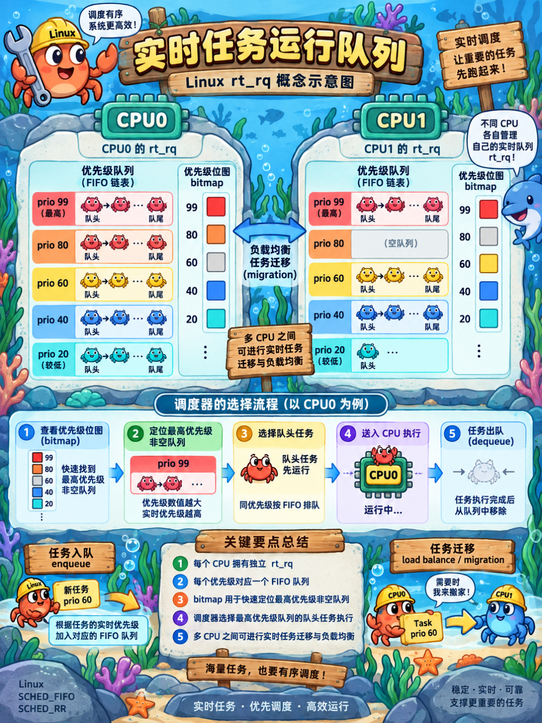 Linux实时任务运行队列rt_rq概念示意图