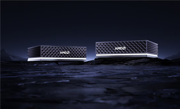 两款AMD Ryzen AI Max产品模型在深色月球表面风格背景中